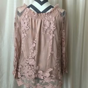 Marled pink lace blouse